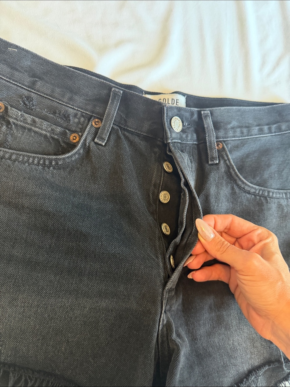 Agolde Black Distressed Jean Shorts - Picture 6 of 6